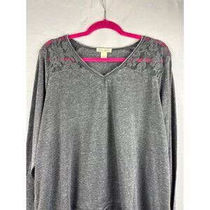 Tru Self Gray Lace Accent V-Neck Long Sleeve Top Size 2X